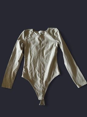 Aritzia Long-Sleeve One-Piece Bodysuit in Light Cream